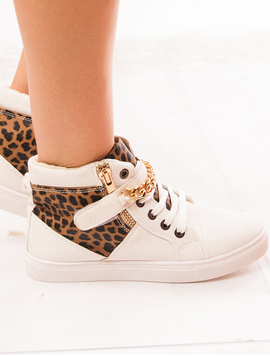 Ghete Dama Animal Print Cu Lant Trendy Albe