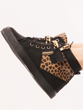 Ghete Dama Animal Print Cu Lant Trendy Negre