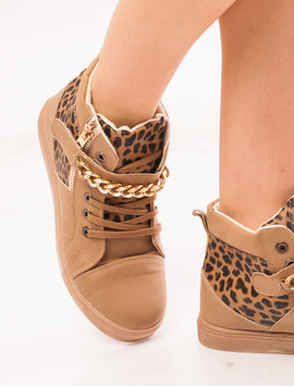 Ghete Dama Animal Print Cu Lant Trendy Kaki