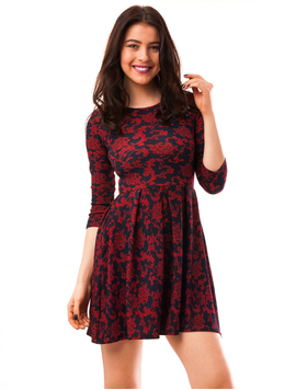 Rochie Cu Imprimeu Together Grena Si Bleumarin