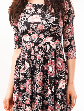 Rochie Cu Imprimeu Floral Girly Negru Si Rosu