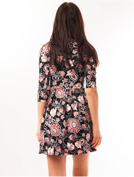 Rochie Cu Imprimeu Floral Girly Negru Si Rosu