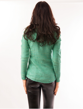 Pulover Dama Cu Fir Auriu Si Umeri Decupati Hold On Verde Menta