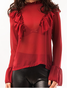 Bluza Dama Din Voal Cu Volanase Beautiful Grena