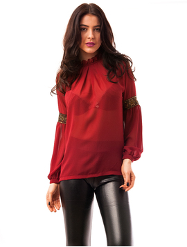 Bluza Dama Din Voal Cu Paiete Baby Doll Grena
