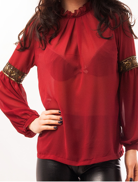 Bluza Dama Din Voal Cu Paiete Baby Doll Grena
