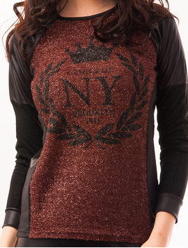 Bluza Dama Cu Fir Stralucitor College NY Maro