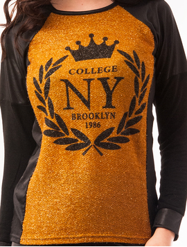 Bluza Dama Cu Fir Stralucitor College NY Mustar
