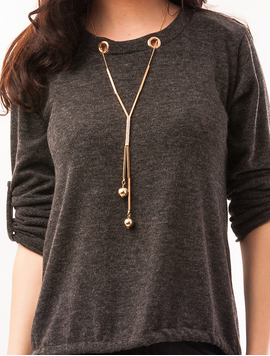 Bluza Dama Din Tricot Cu Siret Si Colier Sidney Gri
