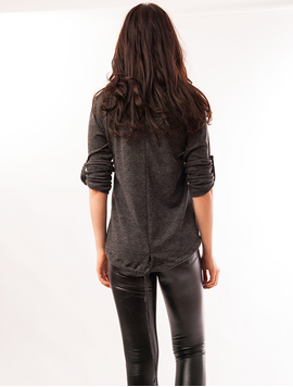 Bluza Dama Din Tricot Cu Siret Si Colier Sidney Gri