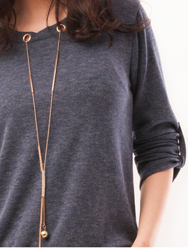Bluza Dama Din Tricot Cu Siret Si Colier Sydney Bleumarin