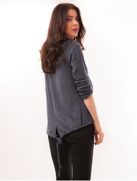 Bluza Dama Din Tricot Cu Siret Si Colier Sydney Bleumarin