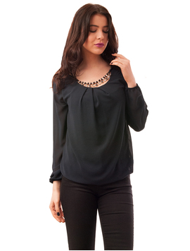 Bluza Dama Din Voal Cu Colier Brave Bleumarin