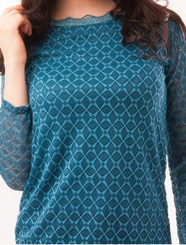 Bluza Dama Din Dantela Cu Model Geometric Visual Turcoaz