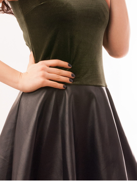 Rochie Din Catifea Si Piele Ecologica Rock'n'Roll Verde