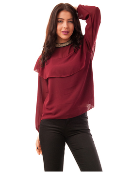 Bluza Dama Din Voal Cu Strasuri Waves Grena