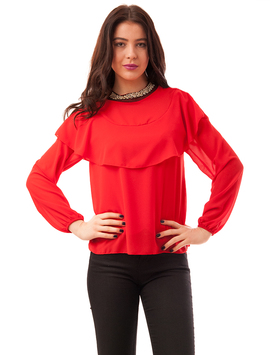 Bluza Dama Din Voal Cu Strasuri Waves Rosie