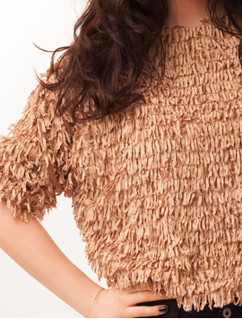 Pulover Dama Scurt Cu Franjuri Sand Bej