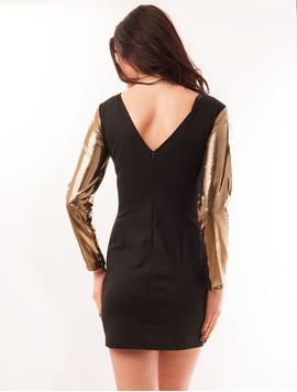 Rochie Mulata Cu Maneci Stralucitoare Disco Negru Si Auriu