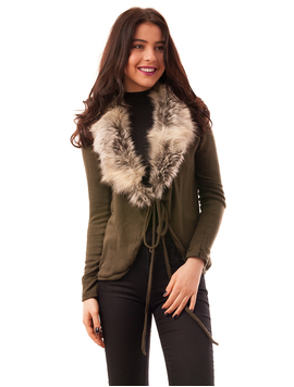 Cardigan Dama Cu Guler Din Blanita Fox Kaki
