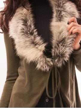 Cardigan Dama Cu Guler Din Blanita Fox Kaki