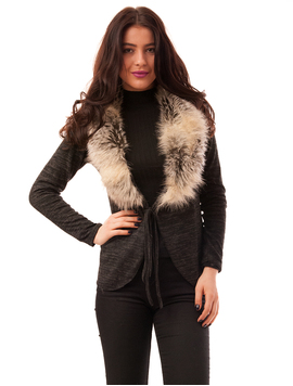 Cardigan Dama Cu Guler Din Blanita Fox Negru
