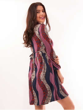 Rochie In Clos Cu Linii Continue Swing Mov Si Bleumarin