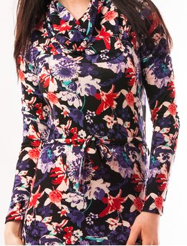 Rochie Cu Guler Si Model Floral Sometimes Negru Si Mov
