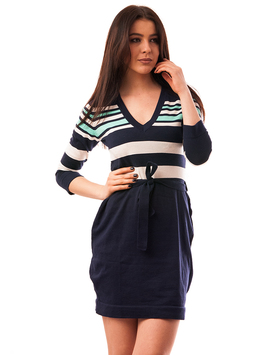 Rochie Din Tricot In Dungi All Way Bleumarin Si Turcoaz