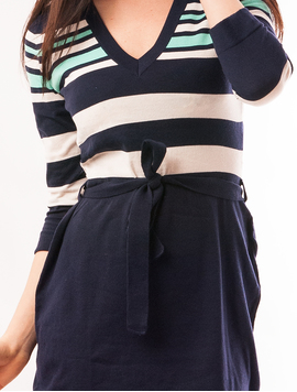 Rochie Din Tricot In Dungi All Way Bleumarin Si Turcoaz