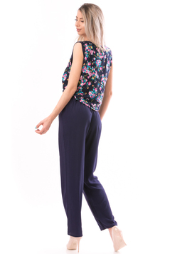 Salopeta Dama Lunga Cu Fermoar FlowerDrops Bleumarin Roz si Albastru