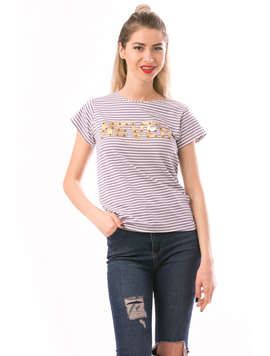 Tricou Dama NeverMind Lila Alb si Auriu