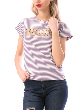 Tricou Dama NeverMind Lila Alb si Auriu