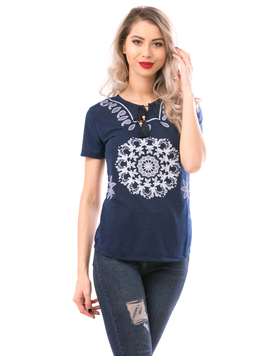 Tricou Dama SatinySoft Bleumarin si Alb