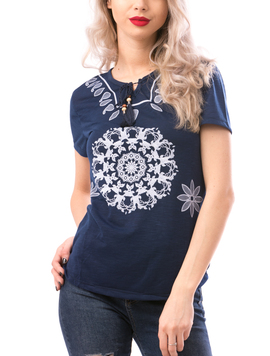 Tricou Dama SatinySoft Bleumarin si Alb