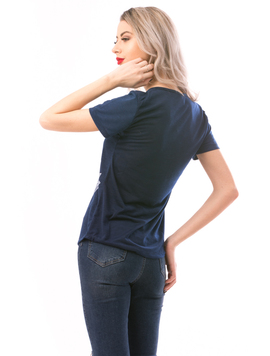 Tricou Dama SatinySoft Bleumarin si Alb