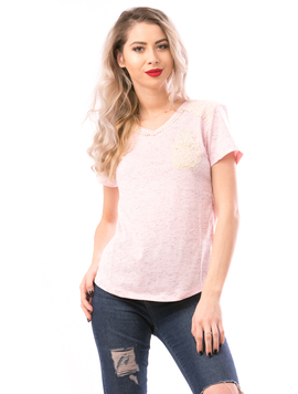 Tricou Dama MissySoftFlower Roz si Crem