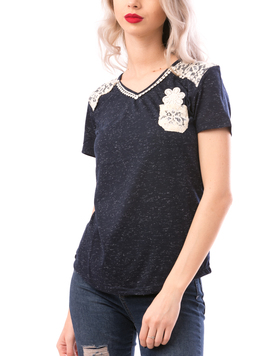 Tricou Dama MissySoftFlower Bleumarin si Crem