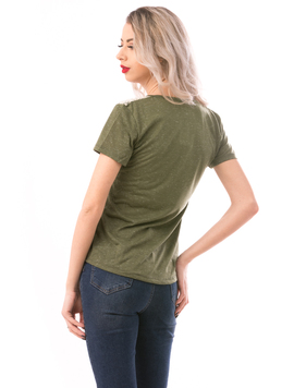 Tricou Dama MissySoftFlower Kaki si Crem