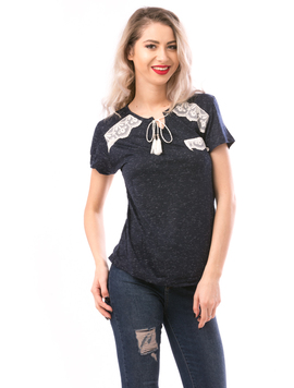 Tricou Dama MissySoft Bleumarin si Crem