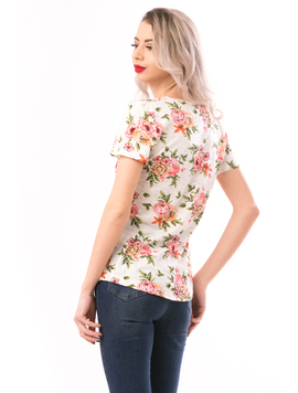 Tricou Dama TrendyStitch Crem Portocaliu si Rosu