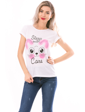 Tricou Dama SleepWithCare Alb Negru si Roz