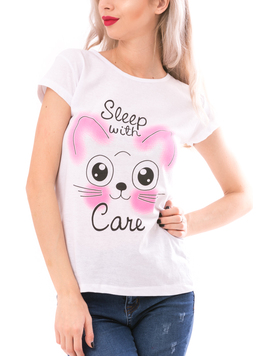 Tricou Dama SleepWithCare Alb Negru si Roz
