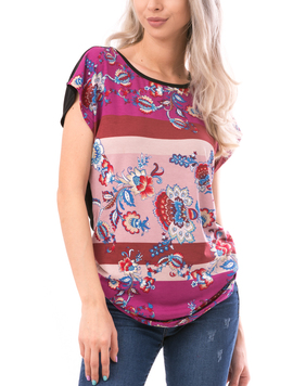 Tricou Dama FlowerTouch Bordo Roz Albastru Si Negru