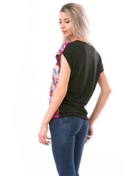 Tricou Dama FlowerTouch Bordo Roz Albastru Si Negru