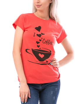 Tricou Dama ILoveCoffee Rosu si Negru