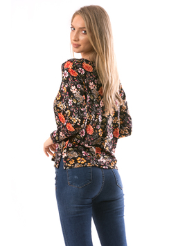 Bluza Dama FlowerShower Negru si Caramiziu