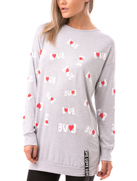 Bluza Dama HeartLove Gri Deschis Alb Si Rosu