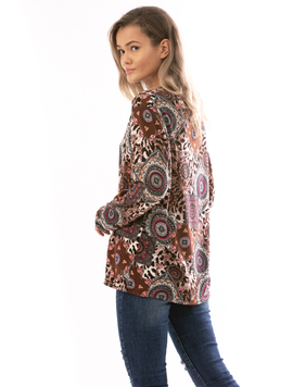 Bluza Dama AutumLeaves Maro Fucsia Alb