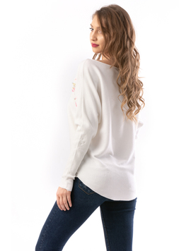 Pulover Dama FlowerPearl Alb